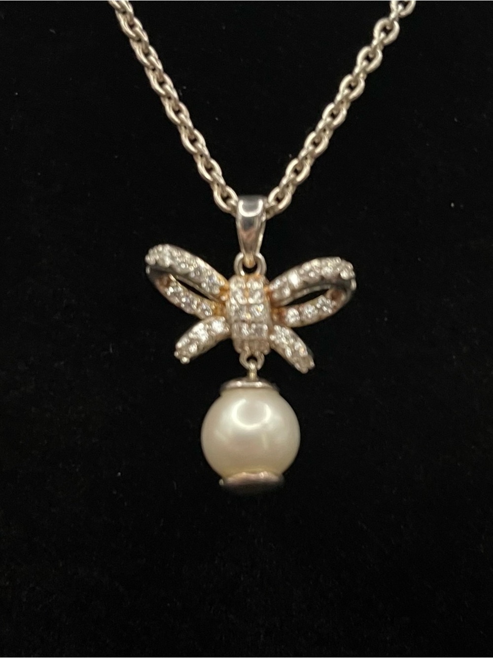 Talbots 925 Sterling Silver Bow Pearl
Drop Necklace 19"